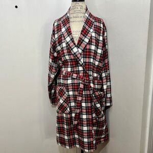 Regency Vintage Red Plaid COTTON Robe Mens Christmas Robe Belted Pockets Size L